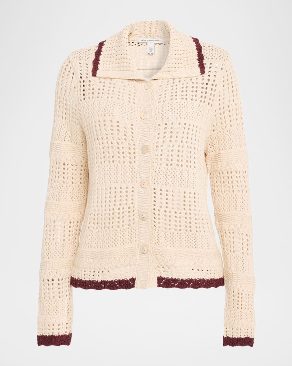 Tipped Pointelle-Knit Cotton Cardigan